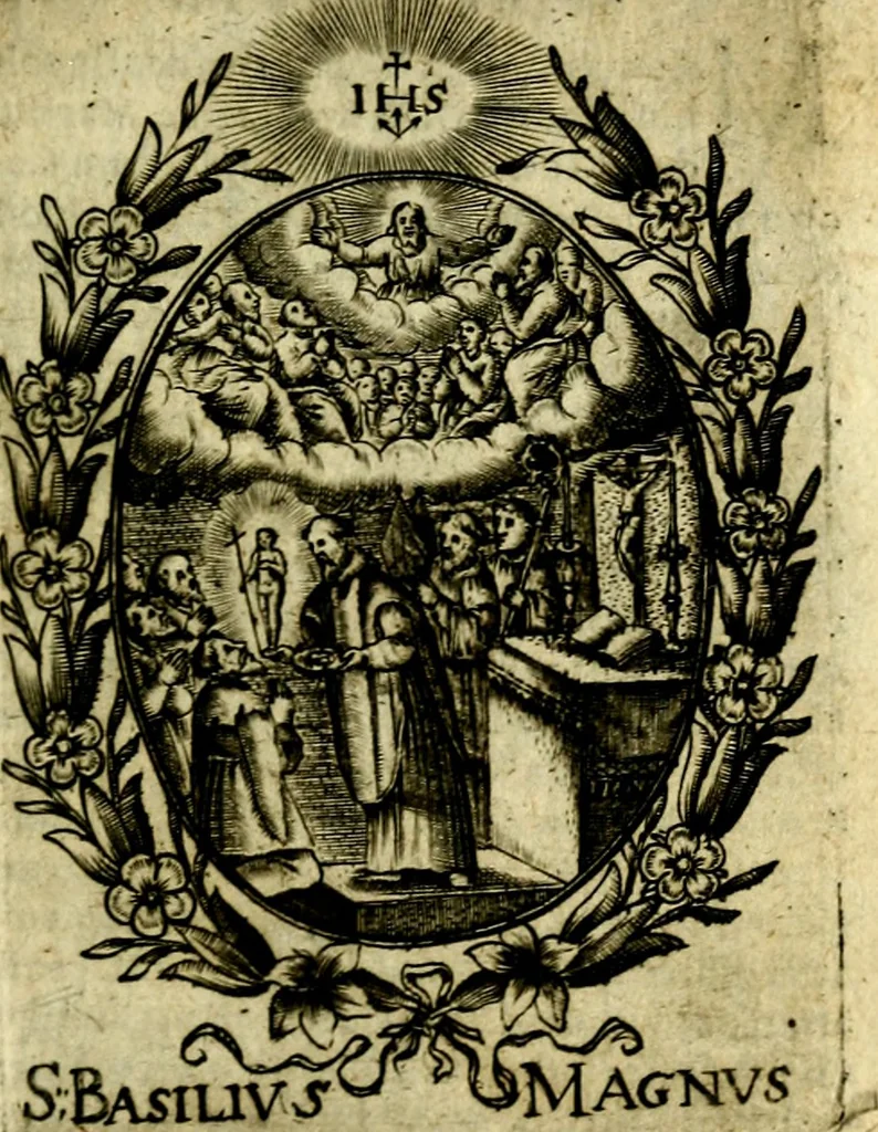 An illustration from Fasti Mariani cum illustrium diuorum imaginib. & elogijs prope DC. in singulos anni menses diésq SS. natales distributis, 1630, leaf 34