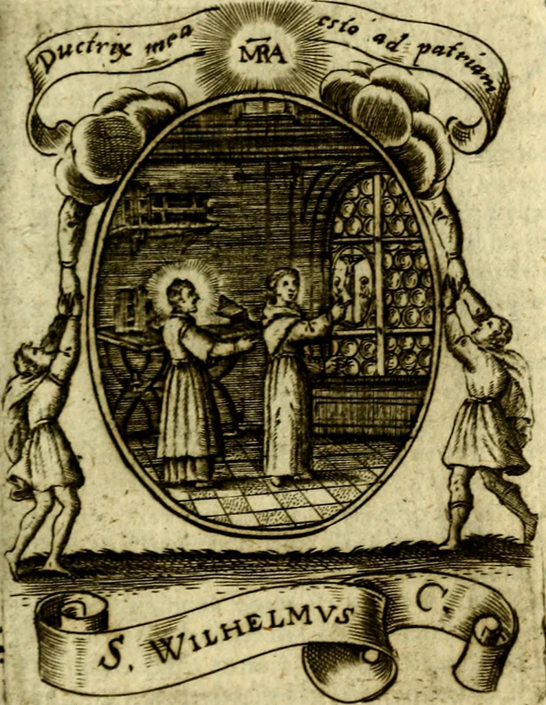 An illustration from Fasti Mariani cum illustrium diuorum imaginib. & elogijs prope DC. in singulos anni menses diésq SS. natales distributis, 1630, leaf 344