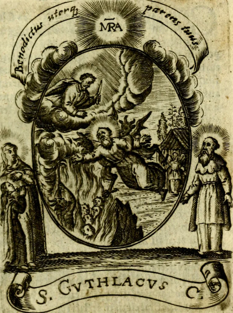An illustration from Fasti Mariani cum illustrium diuorum imaginib. & elogijs prope DC. in singulos anni menses diésq SS. natales distributis, 1630, leaf 358