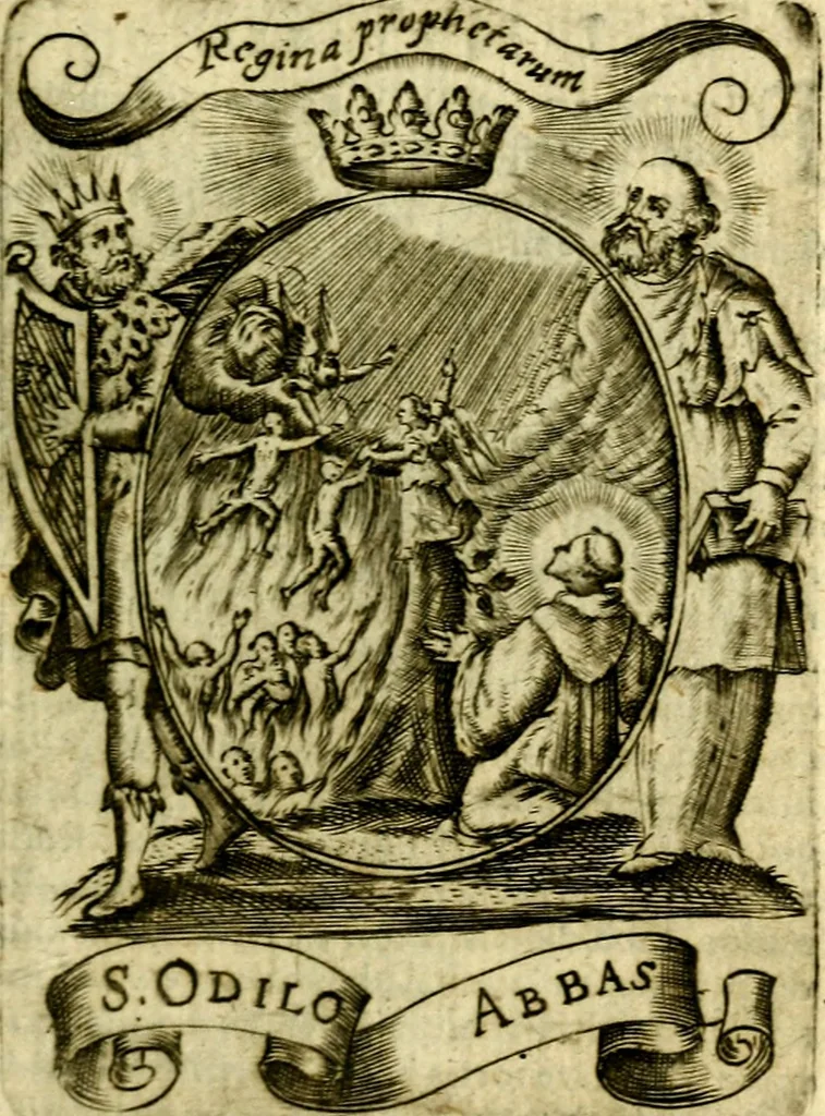 An illustration from Fasti Mariani cum illustrium diuorum imaginib. & elogijs prope DC. in singulos anni menses diésq SS. natales distributis, 1630, leaf 36