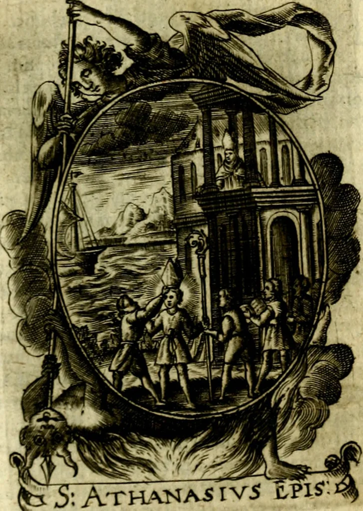 An illustration from Fasti Mariani cum illustrium diuorum imaginib. & elogijs prope DC. in singulos anni menses diésq SS. natales distributis, 1630, leaf 426