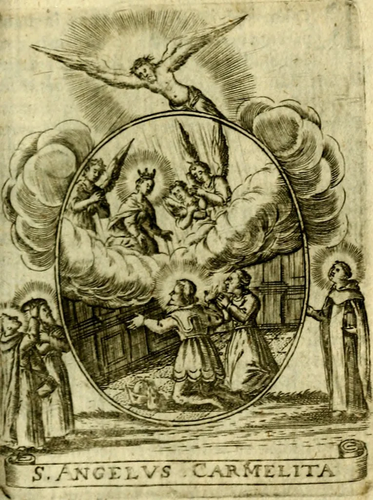 An illustration from Fasti Mariani cum illustrium diuorum imaginib. & elogijs prope DC. in singulos anni menses diésq SS. natales distributis, 1630, leaf 440