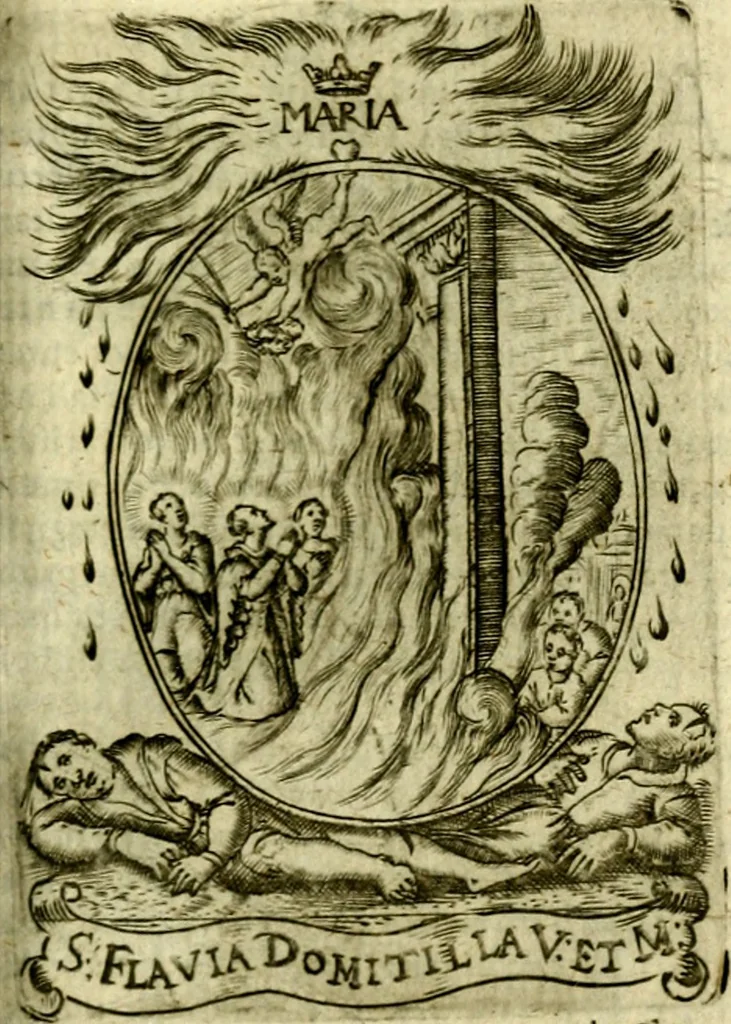 An illustration from Fasti Mariani cum illustrium diuorum imaginib. & elogijs prope DC. in singulos anni menses diésq SS. natales distributis, 1630, leaf 446