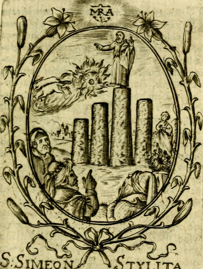 An illustration from Fasti Mariani cum illustrium diuorum imaginib. & elogijs prope DC. in singulos anni menses diésq SS. natales distributis, 1630, leaf 46