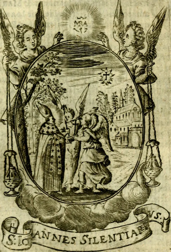 An illustration from Fasti Mariani cum illustrium diuorum imaginib. & elogijs prope DC. in singulos anni menses diésq SS. natales distributis, 1630, leaf 462