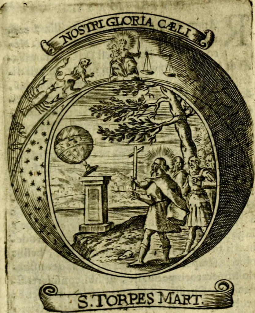 An illustration from Fasti Mariani cum illustrium diuorum imaginib. & elogijs prope DC. in singulos anni menses diésq SS. natales distributis, 1630, leaf 478