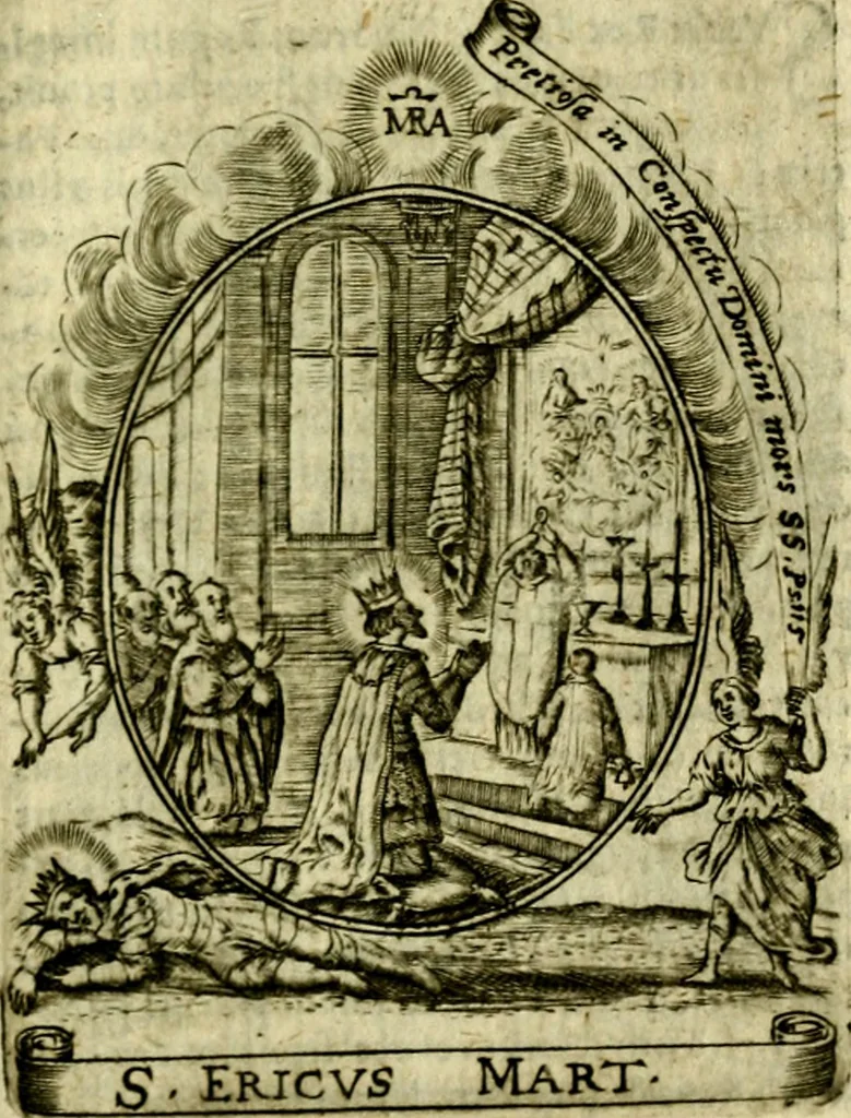 An illustration from Fasti Mariani cum illustrium diuorum imaginib. & elogijs prope DC. in singulos anni menses diésq SS. natales distributis, 1630, leaf 480