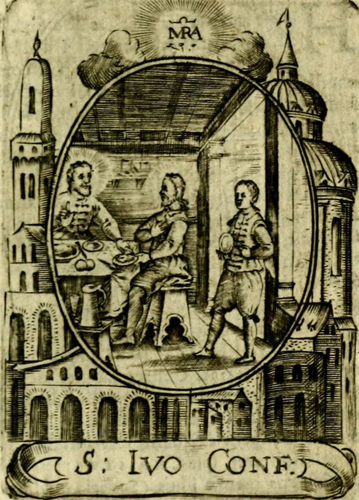 An illustration from Fasti Mariani cum illustrium diuorum imaginib. & elogijs prope DC. in singulos anni menses diésq SS. natales distributis, 1630, leaf 482