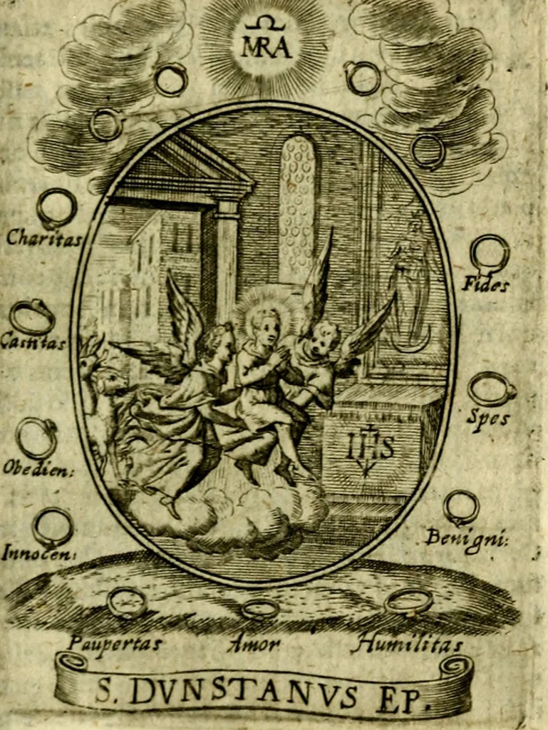 An illustration from Fasti Mariani cum illustrium diuorum imaginib. & elogijs prope DC. in singulos anni menses diésq SS. natales distributis, 1630, leaf 484