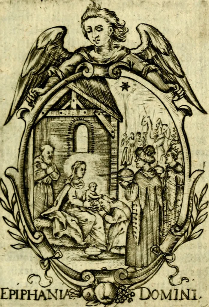 An illustration from Fasti Mariani cum illustrium diuorum imaginib. & elogijs prope DC. in singulos anni menses diésq SS. natales distributis, 1630, leaf 52