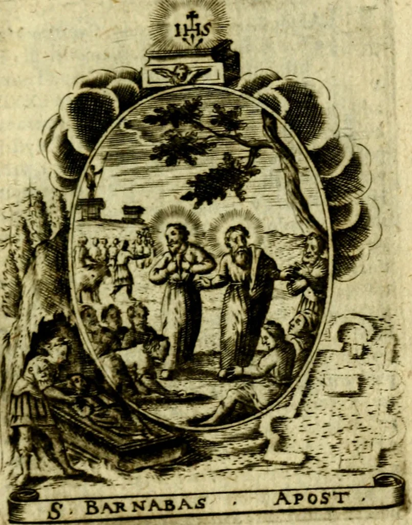 An illustration from Fasti Mariani cum illustrium diuorum imaginib. & elogijs prope DC. in singulos anni menses diésq SS. natales distributis, 1630, leaf 550