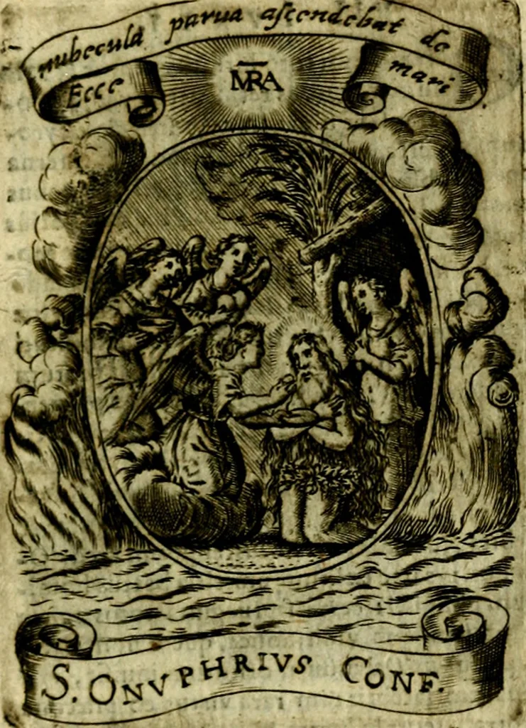 An illustration from Fasti Mariani cum illustrium diuorum imaginib. & elogijs prope DC. in singulos anni menses diésq SS. natales distributis, 1630, leaf 552