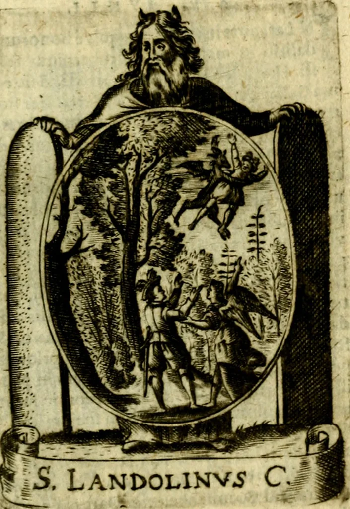 An illustration from Fasti Mariani cum illustrium diuorum imaginib. & elogijs prope DC. in singulos anni menses diésq SS. natales distributis, 1630, leaf 562