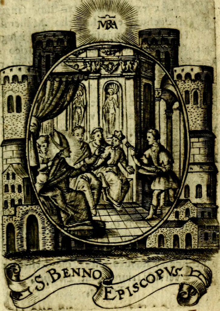 An illustration from Fasti Mariani cum illustrium diuorum imaginib. & elogijs prope DC. in singulos anni menses diésq SS. natales distributis, 1630, leaf 564