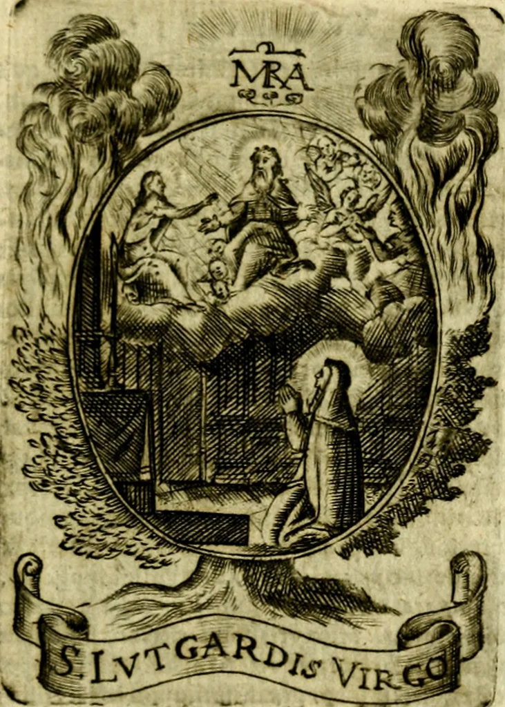 An illustration from Fasti Mariani cum illustrium diuorum imaginib. & elogijs prope DC. in singulos anni menses diésq SS. natales distributis, 1630, leaf 570