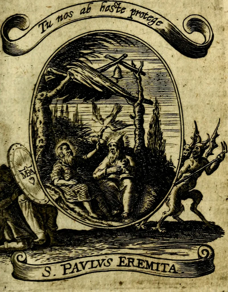 An illustration from Fasti Mariani cum illustrium diuorum imaginib. & elogijs prope DC. in singulos anni menses diésq SS. natales distributis, 1630, leaf 74