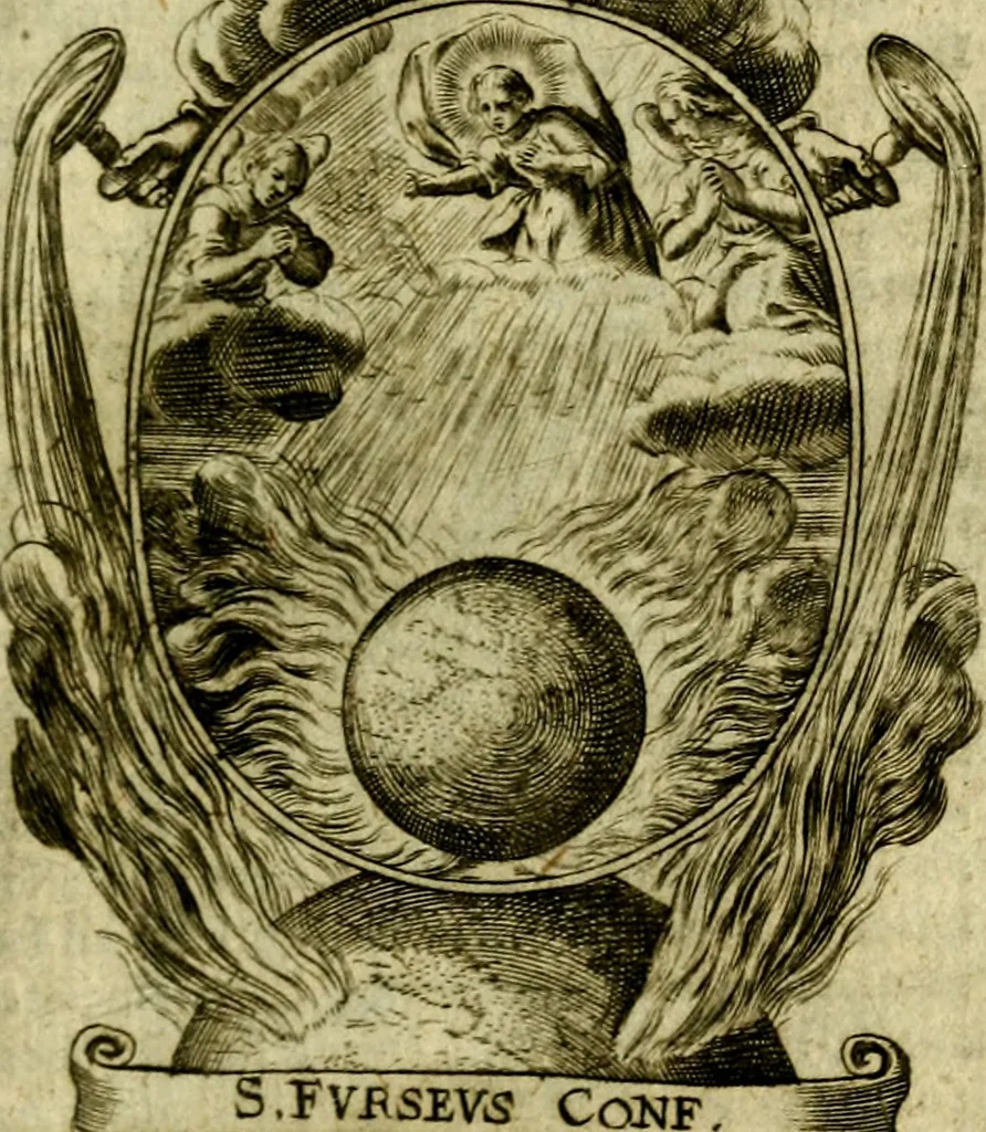 An illustration from Fasti Mariani cum illustrium diuorum imaginib. & elogijs prope DC. in singulos anni menses diésq SS. natales distributis, 1630, leaf 80