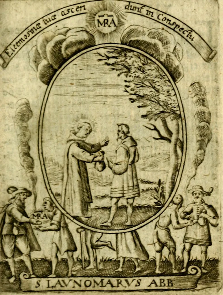 An illustration from Fasti Mariani cum illustrium diuorum imaginib. & elogijs prope DC. in singulos anni menses diésq SS. natales distributis, 1630, leaf 86