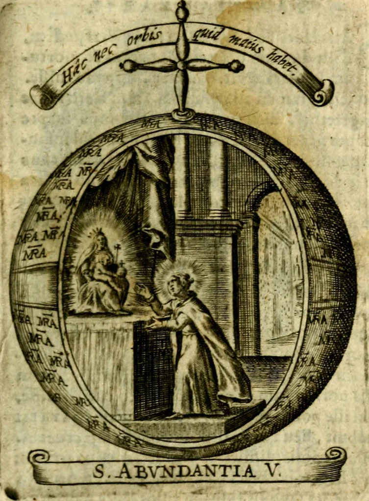An illustration from Fasti Mariani cum illustrium diuorum imaginib. & elogijs prope DC. in singulos anni menses diésq SS. natales distributis, 1630, leaf 88