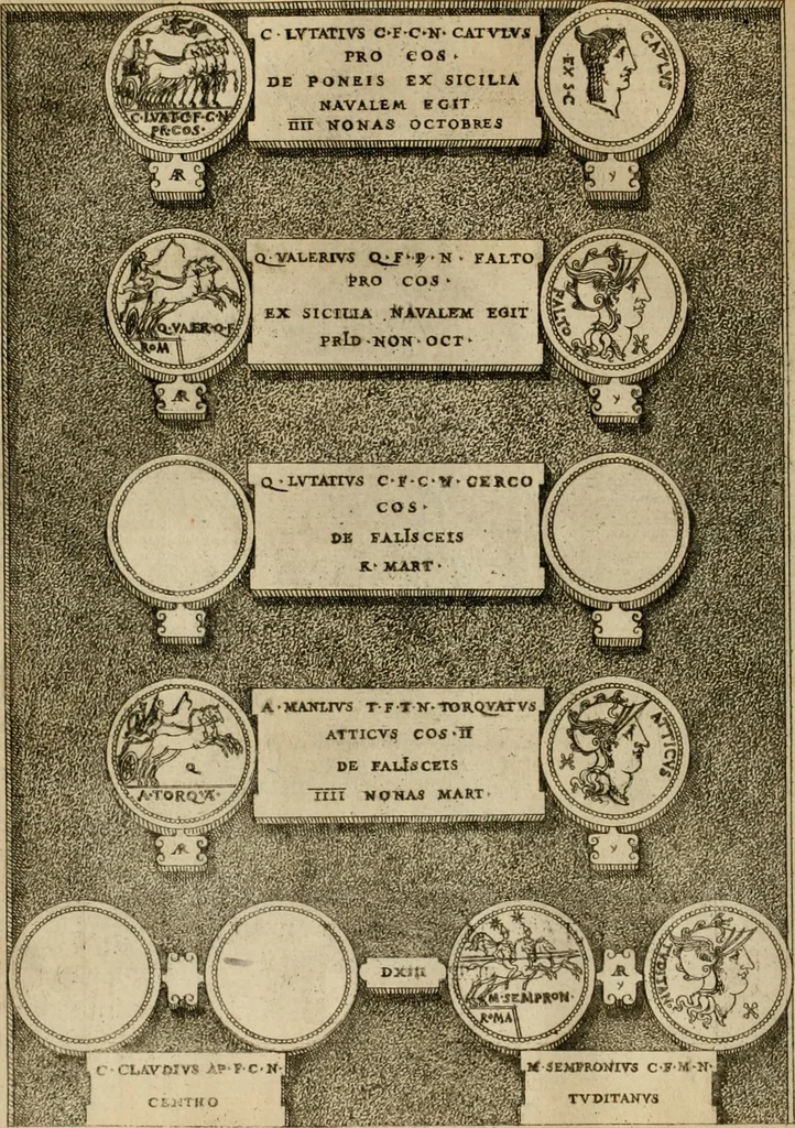 An illustration from Fastos magistratvvm et trivmphorvm Romanorvm ab vrbe condita ad Avgvsti obitvm, ex antiqvis tam nvmismatvm qvam marmorvm monvmentis restitvtos, 1566, leaf 125