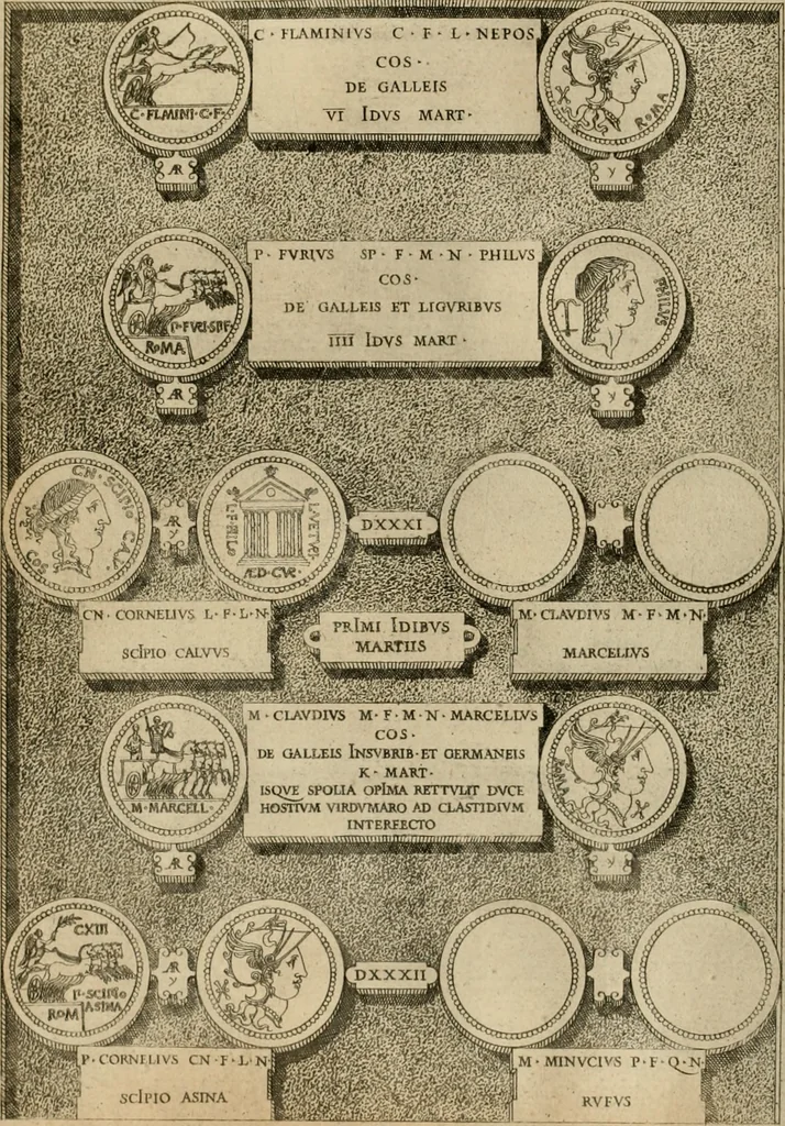 An illustration from Fastos magistratvvm et trivmphorvm Romanorvm ab vrbe condita ad Avgvsti obitvm, ex antiqvis tam nvmismatvm qvam marmorvm monvmentis restitvtos, 1566, leaf 133
