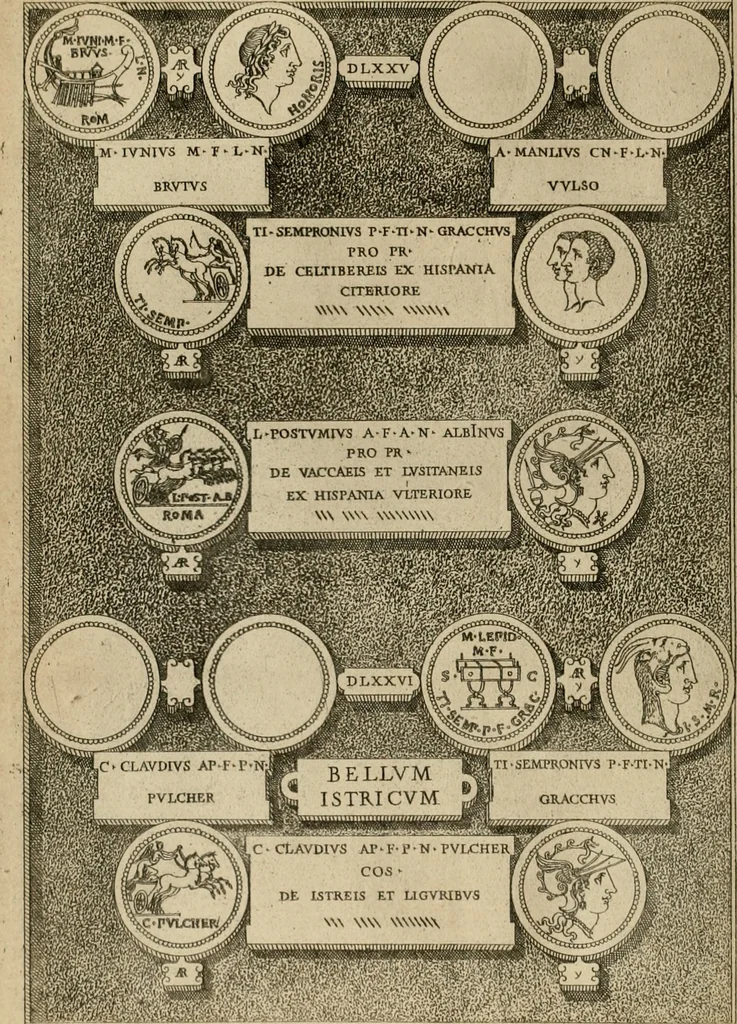 An illustration from Fastos magistratvvm et trivmphorvm Romanorvm ab vrbe condita ad Avgvsti obitvm, ex antiqvis tam nvmismatvm qvam marmorvm monvmentis restitvtos, 1566, leaf 157