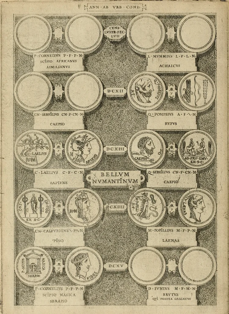 An illustration from Fastos magistratvvm et trivmphorvm Romanorvm ab vrbe condita ad Avgvsti obitvm, ex antiqvis tam nvmismatvm qvam marmorvm monvmentis restitvtos, 1566, leaf 171