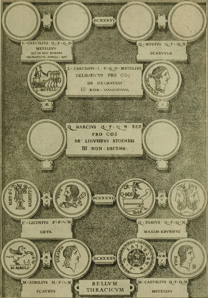 An illustration from Fastos magistratvvm et trivmphorvm Romanorvm ab vrbe condita ad Avgvsti obitvm, ex antiqvis tam nvmismatvm qvam marmorvm monvmentis restitvtos, 1566, leaf 180