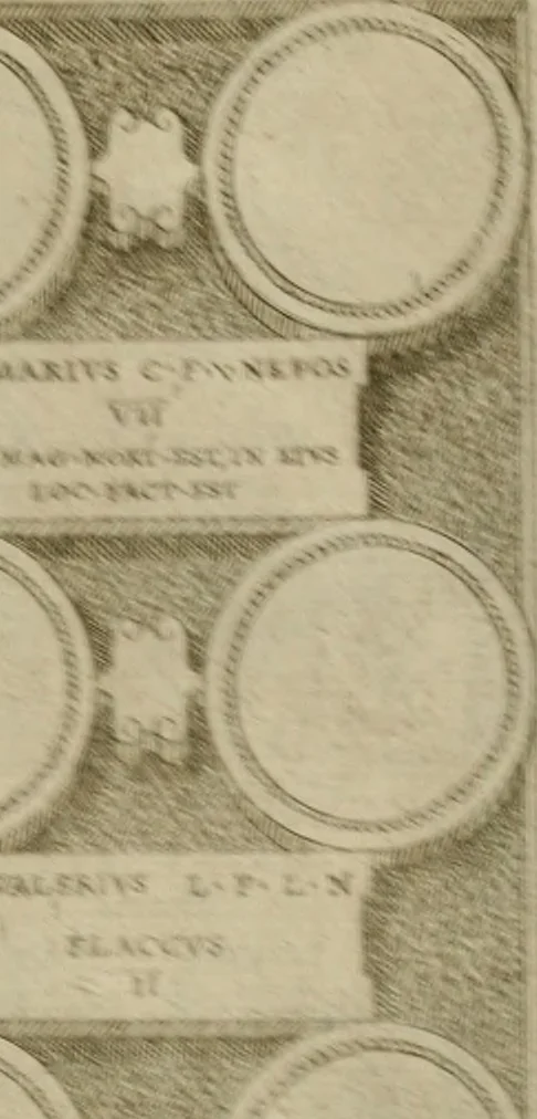 An illustration from Fastos magistratvvm et trivmphorvm Romanorvm ab vrbe condita ad Avgvsti obitvm, ex antiqvis tam nvmismatvm qvam marmorvm monvmentis restitvtos, 1566, leaf 193