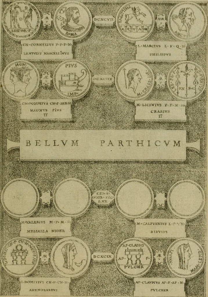 An illustration from Fastos magistratvvm et trivmphorvm Romanorvm ab vrbe condita ad Avgvsti obitvm, ex antiqvis tam nvmismatvm qvam marmorvm monvmentis restitvtos, 1566, leaf 204