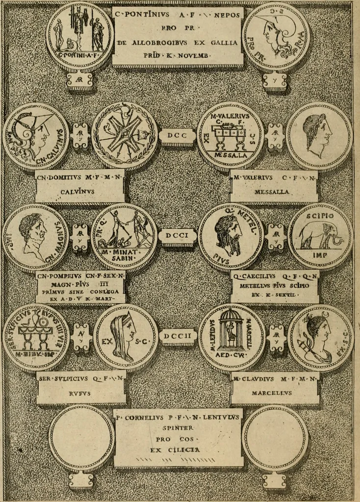 An illustration from Fastos magistratvvm et trivmphorvm Romanorvm ab vrbe condita ad Avgvsti obitvm, ex antiqvis tam nvmismatvm qvam marmorvm monvmentis restitvtos, 1566, leaf 205