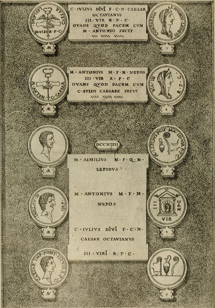 An illustration from Fastos magistratvvm et trivmphorvm Romanorvm ab vrbe condita ad Avgvsti obitvm, ex antiqvis tam nvmismatvm qvam marmorvm monvmentis restitvtos, 1566, leaf 219