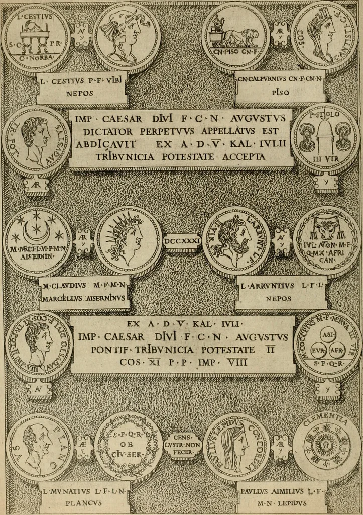 An illustration from Fastos magistratvvm et trivmphorvm Romanorvm ab vrbe condita ad Avgvsti obitvm, ex antiqvis tam nvmismatvm qvam marmorvm monvmentis restitvtos, 1566, leaf 235