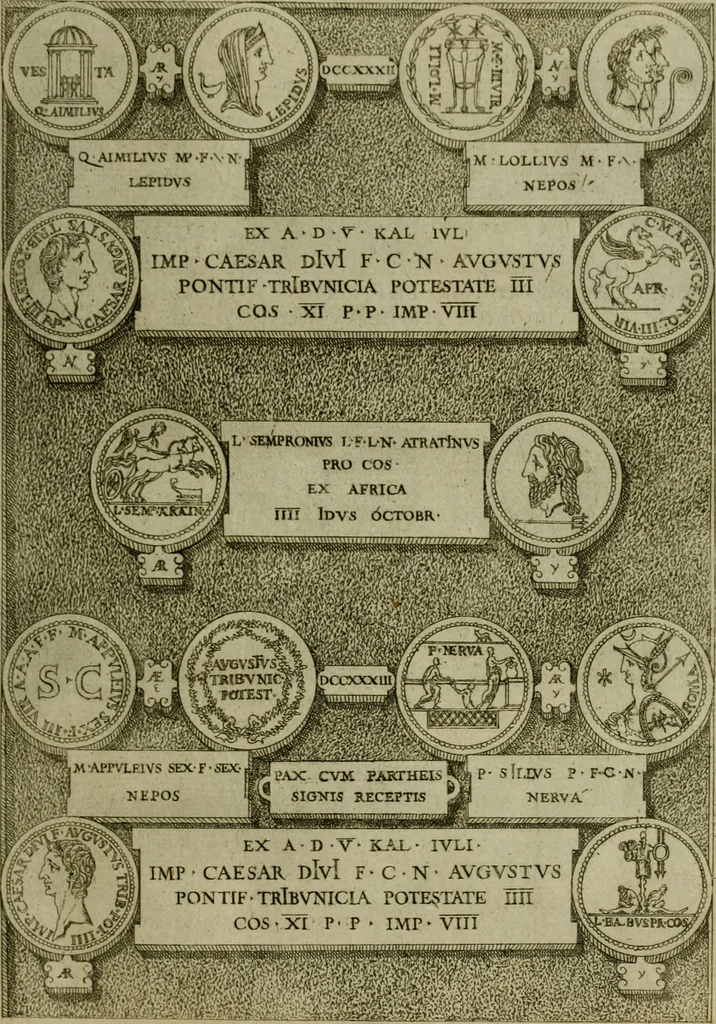 An illustration from Fastos magistratvvm et trivmphorvm Romanorvm ab vrbe condita ad Avgvsti obitvm, ex antiqvis tam nvmismatvm qvam marmorvm monvmentis restitvtos, 1566, leaf 236
