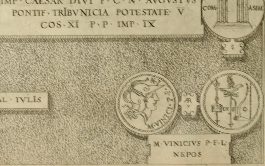 An illustration from Fastos magistratvvm et trivmphorvm Romanorvm ab vrbe condita ad Avgvsti obitvm, ex antiqvis tam nvmismatvm qvam marmorvm monvmentis restitvtos, 1566, leaf 237