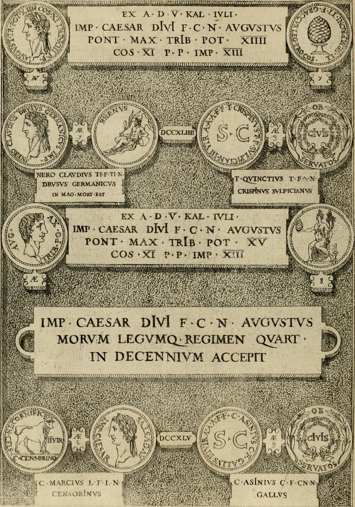 An illustration from Fastos magistratvvm et trivmphorvm Romanorvm ab vrbe condita ad Avgvsti obitvm, ex antiqvis tam nvmismatvm qvam marmorvm monvmentis restitvtos, 1566, leaf 245