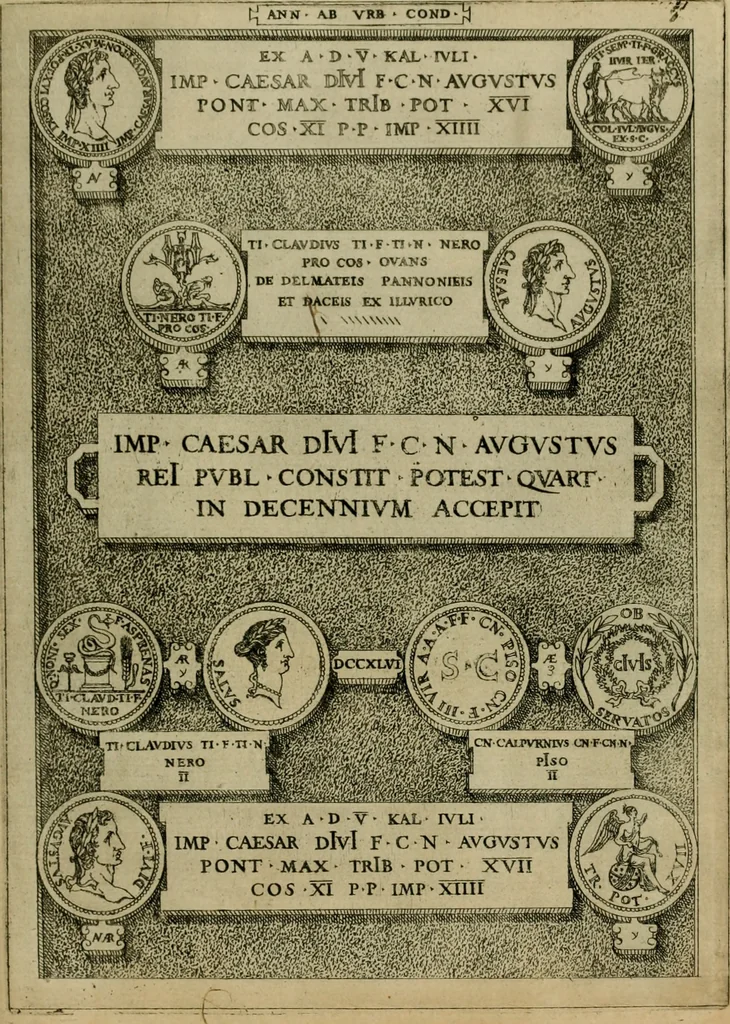 An illustration from Fastos magistratvvm et trivmphorvm Romanorvm ab vrbe condita ad Avgvsti obitvm, ex antiqvis tam nvmismatvm qvam marmorvm monvmentis restitvtos, 1566, leaf 246