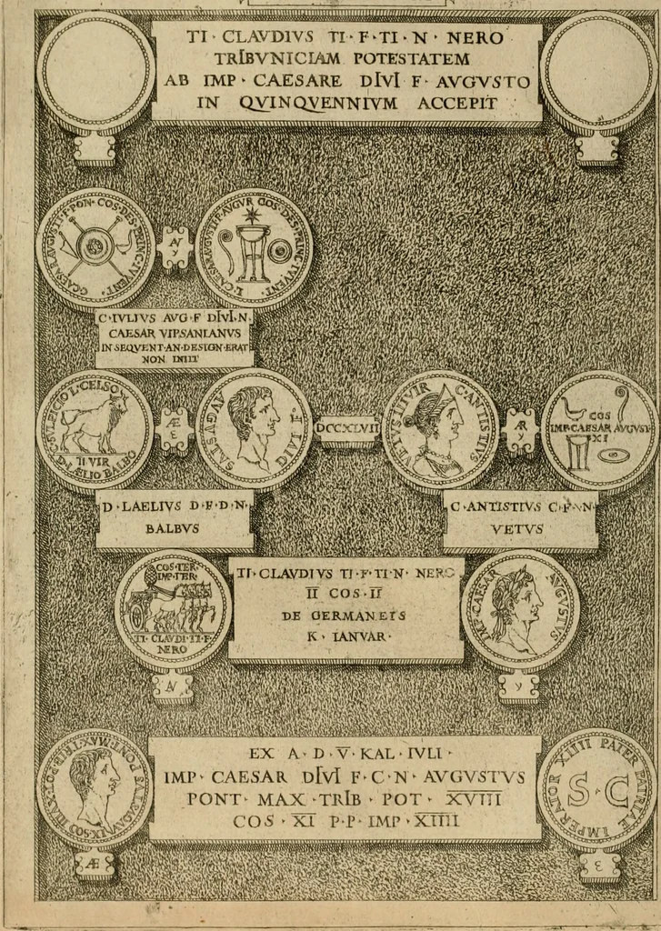 An illustration from Fastos magistratvvm et trivmphorvm Romanorvm ab vrbe condita ad Avgvsti obitvm, ex antiqvis tam nvmismatvm qvam marmorvm monvmentis restitvtos, 1566, leaf 247