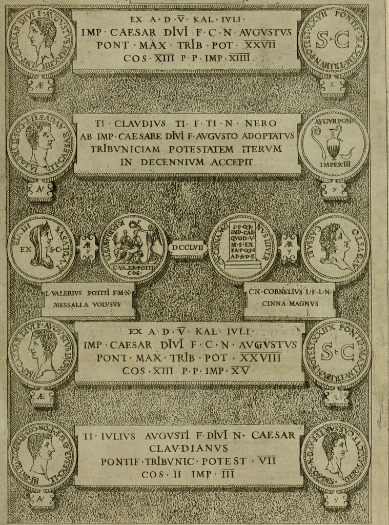 An illustration from Fastos magistratvvm et trivmphorvm Romanorvm ab vrbe condita ad Avgvsti obitvm, ex antiqvis tam nvmismatvm qvam marmorvm monvmentis restitvtos, 1566, leaf 254