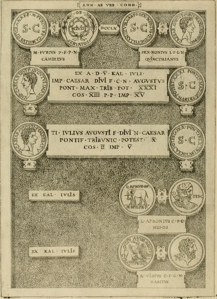 An illustration from Fastos magistratvvm et trivmphorvm Romanorvm ab vrbe condita ad Avgvsti obitvm, ex antiqvis tam nvmismatvm qvam marmorvm monvmentis restitvtos, 1566, leaf 257