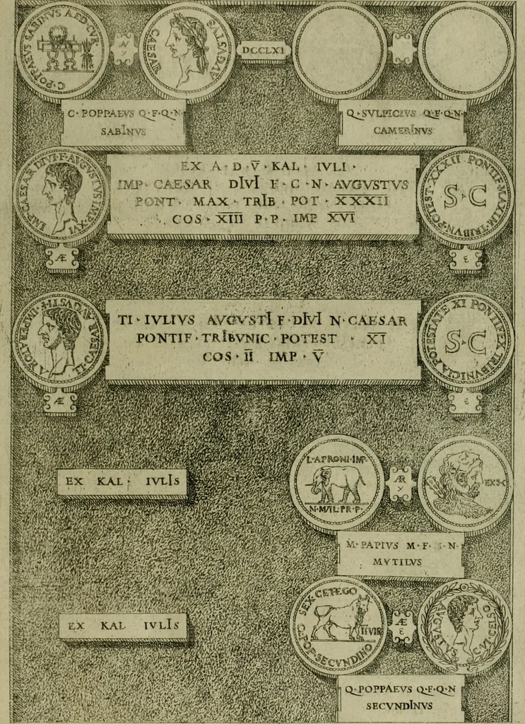 An illustration from Fastos magistratvvm et trivmphorvm Romanorvm ab vrbe condita ad Avgvsti obitvm, ex antiqvis tam nvmismatvm qvam marmorvm monvmentis restitvtos, 1566, leaf 258
