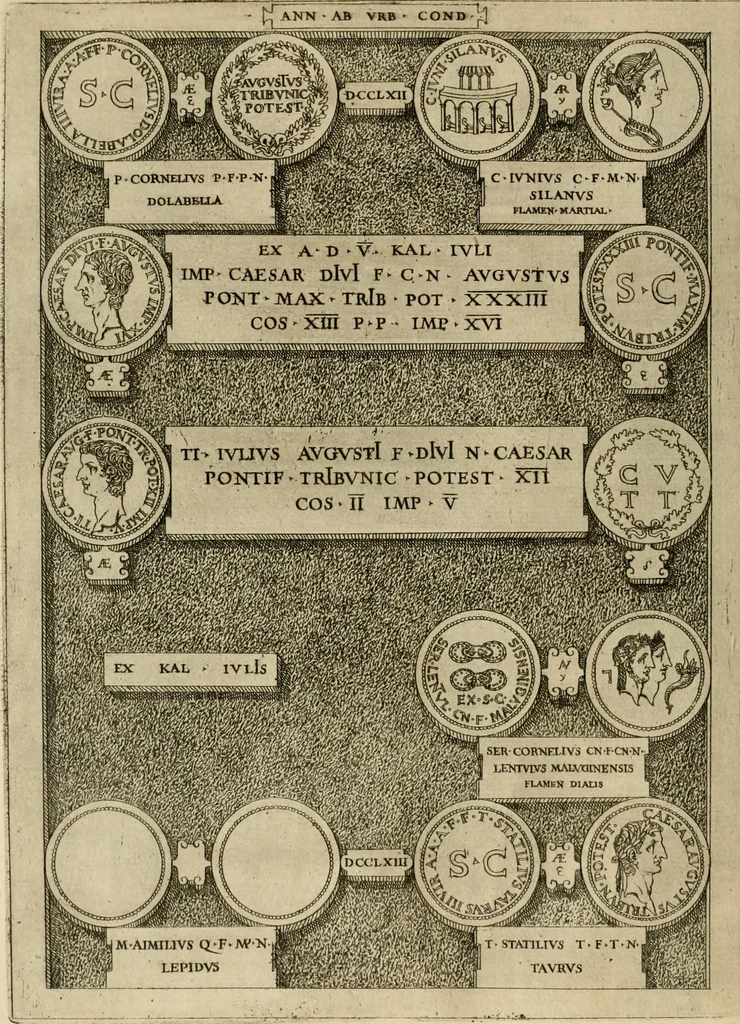 An illustration from Fastos magistratvvm et trivmphorvm Romanorvm ab vrbe condita ad Avgvsti obitvm, ex antiqvis tam nvmismatvm qvam marmorvm monvmentis restitvtos, 1566, leaf 259