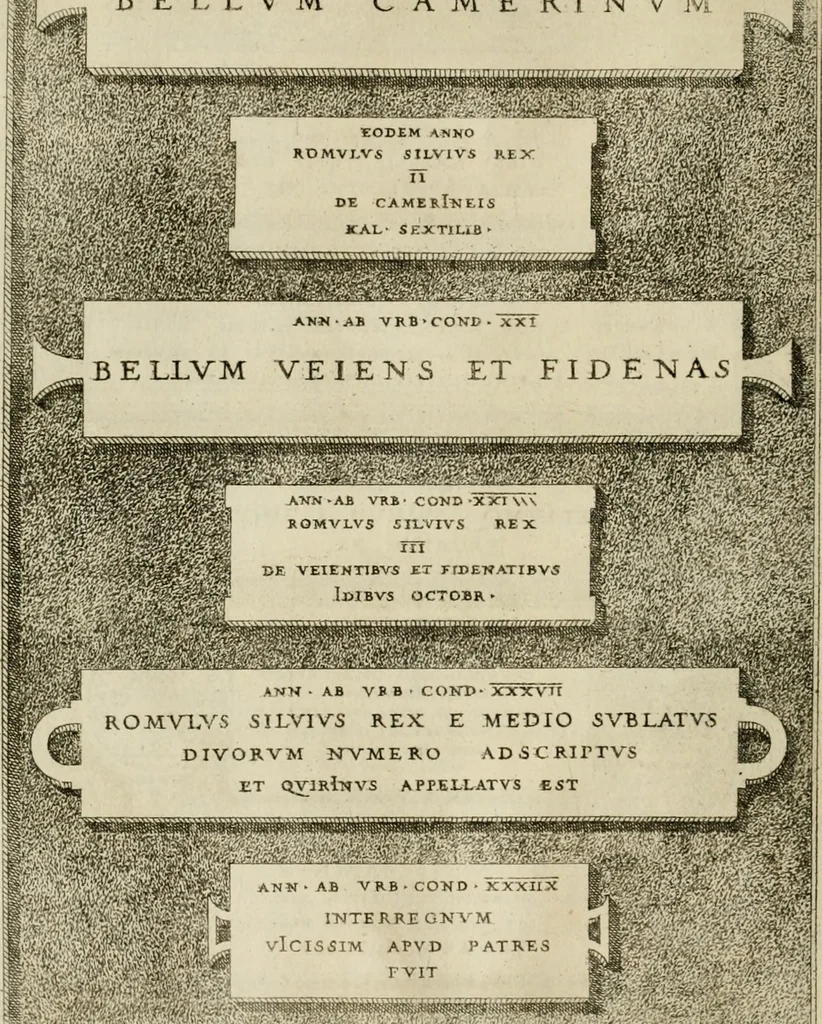 An illustration from Fastos magistratvvm et trivmphorvm Romanorvm ab vrbe condita ad Avgvsti obitvm, ex antiqvis tam nvmismatvm qvam marmorvm monvmentis restitvtos, 1566, leaf 31
