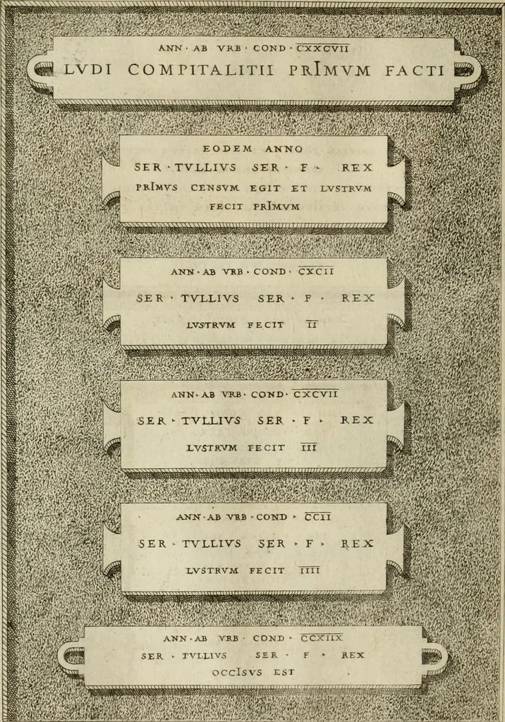 An illustration from Fastos magistratvvm et trivmphorvm Romanorvm ab vrbe condita ad Avgvsti obitvm, ex antiqvis tam nvmismatvm qvam marmorvm monvmentis restitvtos, 1566, leaf 37