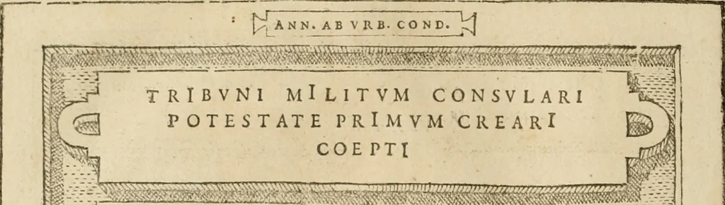 An illustration from Fastos magistratvvm et trivmphorvm Romanorvm ab vrbe condita ad Avgvsti obitvm, ex antiqvis tam nvmismatvm qvam marmorvm monvmentis restitvtos, 1566, leaf 53