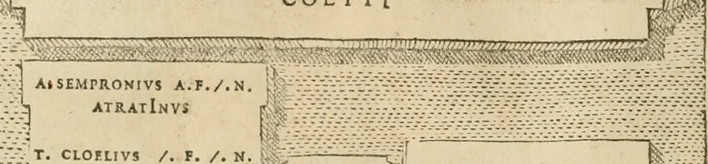 An illustration from Fastos magistratvvm et trivmphorvm Romanorvm ab vrbe condita ad Avgvsti obitvm, ex antiqvis tam nvmismatvm qvam marmorvm monvmentis restitvtos, 1566, leaf 53