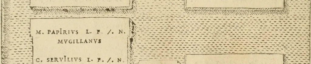 An illustration from Fastos magistratvvm et trivmphorvm Romanorvm ab vrbe condita ad Avgvsti obitvm, ex antiqvis tam nvmismatvm qvam marmorvm monvmentis restitvtos, 1566, leaf 59