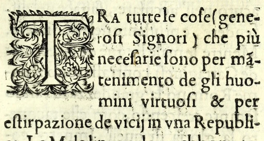 An illustration from Fatiche comiche di Domenico Bruni, detto Fuluio, comico di Madama serenissima principessa di Piemonte : parte prima, 1623, leaf 29
