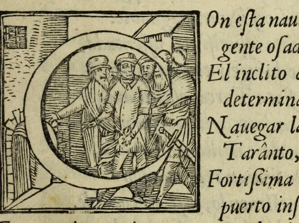 An illustration from Felicissima victoria concedida del cielo al señor don Iuan d'Austria en el golfo de Lepánto de la poderosa armada Othomana : en el año de nuestra saluacion de 1572, 1578, leaf 235