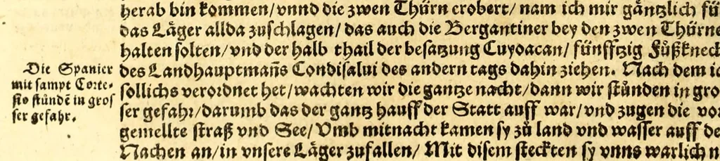 An illustration from Ferdinandi Cortesii. Von dem Newen Hispanien, so im Meer gegem Nidergang, Zwo gantz lustige vnnd fruchtreiche Historien, an den grossmächtigisten vnüberwindtlichisten Herren, Carolum. V. römischen Kaiser &c. Künig in Hispanien &c. ..., 1550, leaf 158